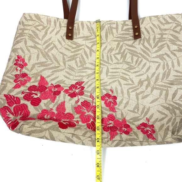 Embroidered Flowered Tan & Pink Jute Tote & Purse NWOT - Picture 3 of 13